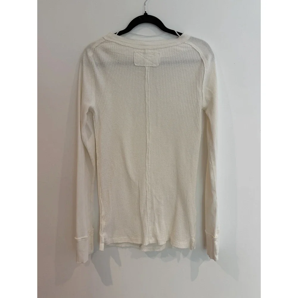 Free People Ivory Waffle Knit Long Sleeve T-Shirt NWT Sz M Honey B 100% Cotton